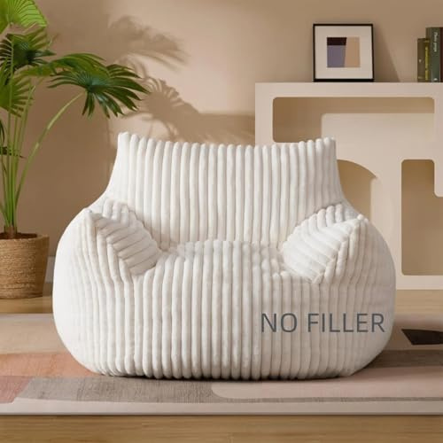 SXBCyan Bean Bag Chair Cover (No Filler) Faux Fur Pouf Ottoman Kids Adults Washable Ultra Soft Beanbag Lazy Armchair Couch Floor Seating Living Room Furniture(1-seat-white)