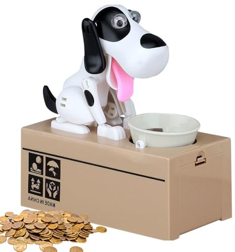 Hungriger Hund Spardose, Spardose Hund Frisst Geld Kinder, Süße Welpen-Sparschwein, Hundesparschwein, Lustige Spardosen für Kinder Geburtstagsgeschenk, 16.5x8x17cm (Schwarz und Weiß)