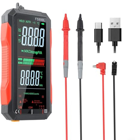 Multimètre numérique intelligent TRMS 6000 comptes Voltmètre avec rétroéclairage NCV écran couleur rechargeable pour tests électriques bricolage usage domestique
