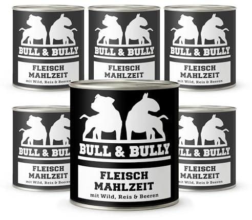 Hundefutter Nass 800g 6X Fleischmahlzeit Wild, Reis mit Beeren | Tierärzten entwickeltes Hunde Nassfutter Premium Wet Dog Food mit hohem Fleischanteil für aktive Hunde von BULL & BULLY