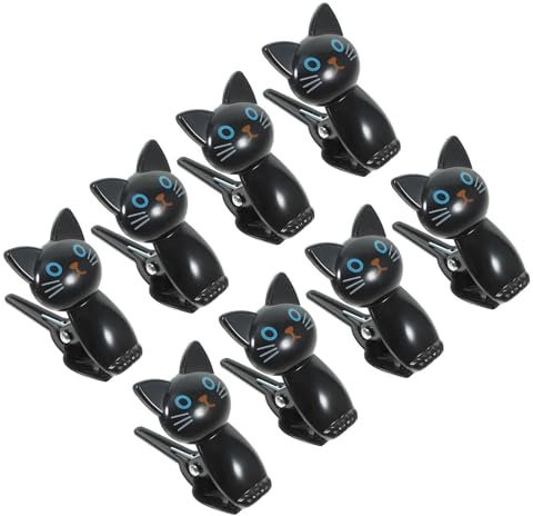 PACKOVE Lot de 8 Pinces à Sachets Alimentaires de Chat, Clips de Fermeture Réutilisables pour Paquet de Chips Cuisine, Accessoires Multifonctions pour Conservation Fraîcheur, Noir