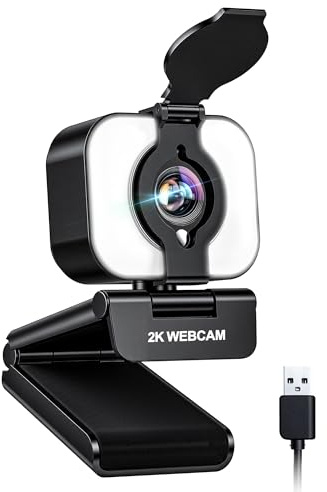 Atatat 2K Webcam for PC with Microphone & Light & Privacy Cover, Web Camera for Desktop/Laptop/Monitor/Mac, Autofocus USB Computer Camera for Zoom/Skype/Teams/Video Calling/Meeting/Streaming