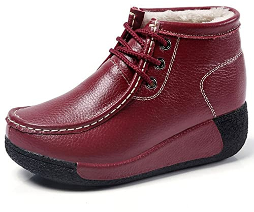 TVAFEDS Womens Boots Women Waterproof and Warm Winter Shoes Wear-resistant Leather Boots Fashion Platform Sneakers(Red,8)