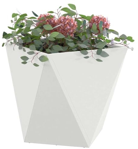 Tomostar Bac à Fleurs, Bac à Plantes Pot de Fleurs Jardinière Balcon Jardin Blanc 50 x 50 x 50 cm Acier