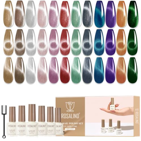 ROSALIND 12 färger UV-nagellack magnetiskt röd blå kattögongel nagellack | Cat Eye nagellack med magnetisk penna, flera valmöjligheter, perfekt presentval för manikyrproffs