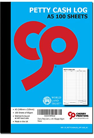 Cherry Petty Cash Log Book/Notebook/Journal A5 (5.8 x 8.3 Inches), 100 Pages