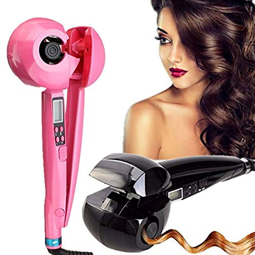 Temperature Adjustable Professional Auto Rotating Steam Curl Ceramic Curler with Spray Steamer (Pink)