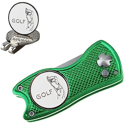 Crestgolf Pitchgabel Golf Klappbar, Divot Tool Mit Pop-up-Taste und Magnetischer Kugelmarkierung Pitch Mark Leichtes Tragbares und Faltbares Mini-Tool