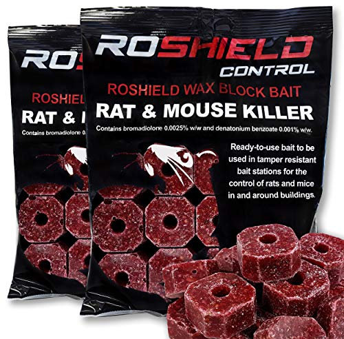 ROSHIELD- Rat/Mouse Poisoning,Poison Blocks 400g, Super Strength, Single-Feed Fast Acting Rat & Mouse Killer, Rat Poison Block Bait - Indoor,Outdoor For Rodent Bait Station Refill Packs