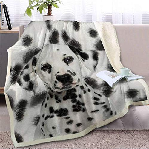 RKZM Dalmatiner Decke 3D Gedruckt Hund Weiche Sherpa Decke Tier Plüsch Tagesdecke Schwarz Weiß 150 * 200 cm