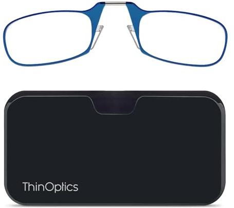 ThinOptics Gafas De Lectura 2.0 Con Montura Azul Y Estuche Universal Compacto - Gafas De Lectura 2.0 Con Montura Plegable Y Tecnología De Ajuste Flexible