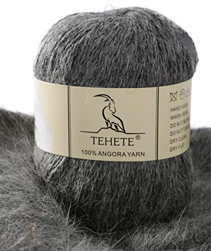 TEHETE 100% Angorawolle Garn zum Stricken, Häkelgarn 38 Farben 325 Merter 50g 2-fädig je Knäuel,weich und leicht,Dunkelgrau,852