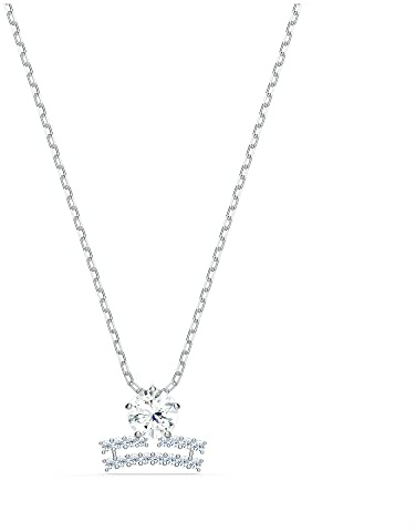 Swarovski Women's Zodiac Pendant Necklace, Libra Zodiac Motif with White Crystals and Gold-Tone Plated T-bar Closure on a Rhodium Plated Chain