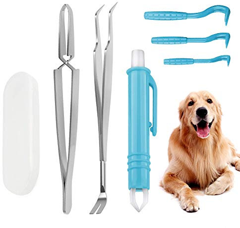 Surmounty Zecken Set 6Pcs Zeckenzange, Edelstahl Zeckenentfernung Zeckenpinzette, Zecken entfernen Plastik Zeckenhaken Zeckenentferner für Mensch und Hunde, Tick Remover Kit inkl. 3 Größe Zeckenhebel
