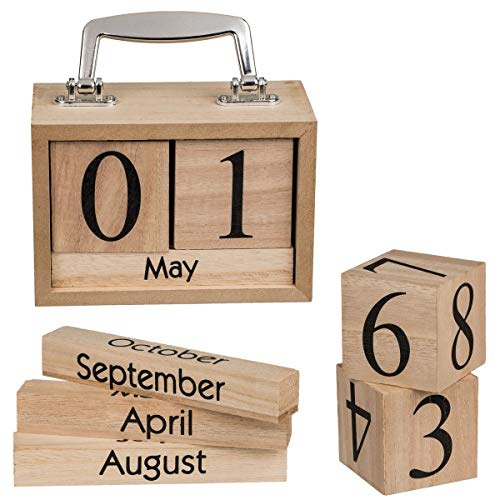 calendar months date blocks blue natural wooden coloured suitcase shaped perpetual desk block home planner office day desktop decoration small wall wood view three year display six month