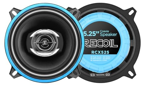 RECOIL RCX525 Echo Series 5.25 2-Way Coaxial Car Speakers – 160W Peak Power, Full-Range Audio with Durable Rubber Surrounds & Tweeters – Perfect Fit for Most Cars