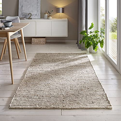 Taracarpet Gewalkter Handwebteppich Helsinki aus hochwertiger Schurwolle hergestellt in der EU fürs Wohnzimmer, Esszimmer, Schlafzimmer und die Küche geeignet 070x130 cm Sand