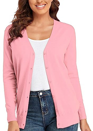 CUNYI Gilet Femme, Chandail Tricot avec Boutons pour Femme, Pull Veste Cardigan Col V Manches Longues Classique