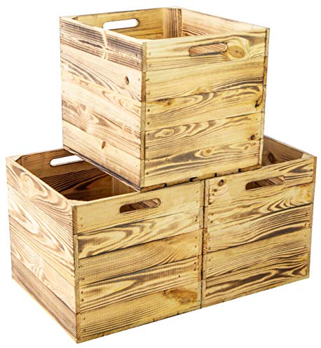Kistenkolli Altes Land Holzkiste für Kallax Regale und Expidit Regale Weinkiste Obstkiste Regalkiste Maße 33x37,5x32,5cm (3er Set, Geflammt)