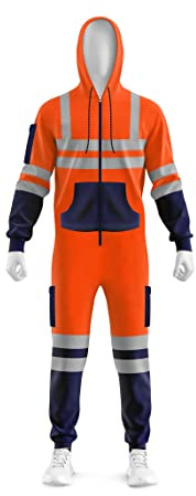 mymixtrendz Men's Hi-Viz Onesie Contrast Work Utility & Safety Dungarees & Coveralls Janitorial Overalls (L, ORANGE NAVY)