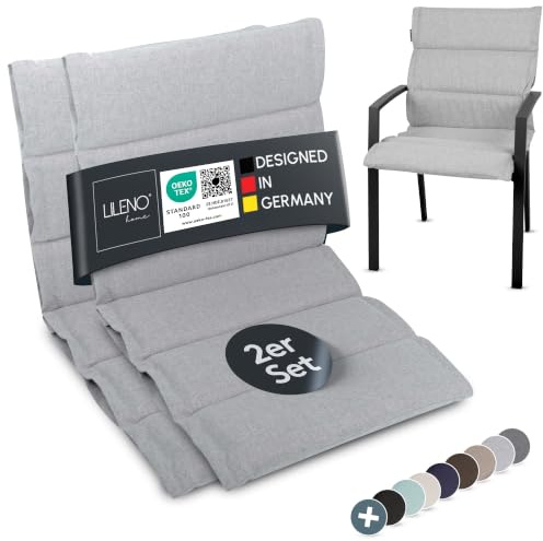 LILENO HOME Gartenstuhl Auflagen als [2er Set - Niedriglehner] in Silber | bequeme Liegen als Sitzauflagen für Gartenmöbel - Stuhlkissen für Gartenstühle und Klappstühle