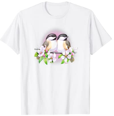 Chickadees animaux sauvages avec fleurs de pommier T-Shirt