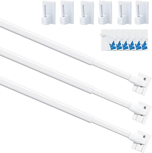 3 delar vita gallerstänger med självhäftande krokar, utdragbar gardinstång för fönster kök DIY-projekt 40-70cm, vit
