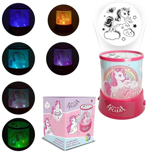 SRV Hub Lampada notturna con proiettore a LED a forma di unicorno, per bambine, 12 cm, a batteria, simpatica lampada da tavolo per camera da letto con pulsante facile da usare, lampada da notte magica