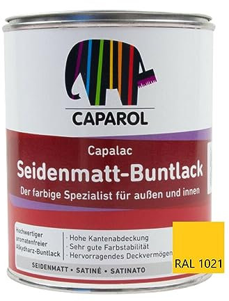 Caparol Capalac Seidenmatt-Buntlack – Hochwertiger Bautenlack in RAL 1021 Rapsgelb für langlebige und strahlend schöne Oberflächen (125 ml)