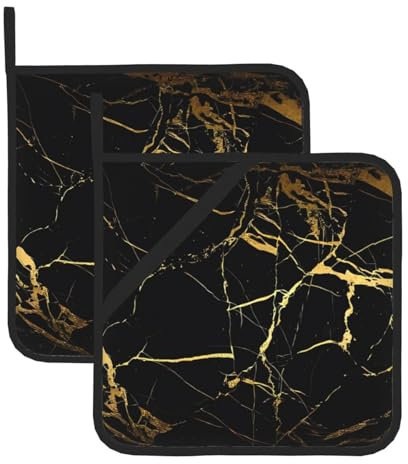Set di 2 presine in marmo nero per cucina, resistenti al calore, lavabili e resistenti al calore, cuscinetti caldi o cucina cottura forno a microonde barbecue