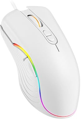Ratón ergonómico con cable para juegos con cable de iluminación RGB de 5 colores, cable largo (155 cm), 7 botones, 4 niveles, 2400 DPI ajustable para viajes, viajes de negocios, para Windows, iOS,