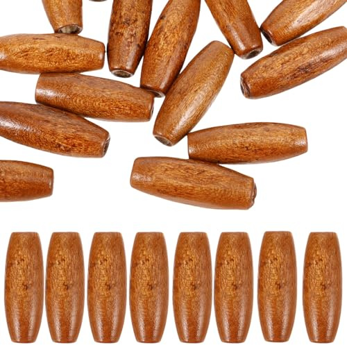 SEWACC 50 Stück Ovale Holzperlen, Großes Loch Fass-Holz-Abstandsperlen Retro-Naturrohrperlen Hölzerne Makramee-Perlen Für Schmuck Armbänder Girlanden