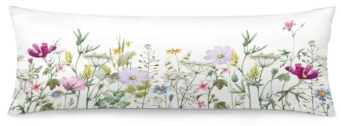Floral Body Pillow Cover 20x54 Pillow Case Wild Flower Plant Vintage Florals Herbs and Botanical Rectangle Long Pillow Cases Protector with Hidden Zipper Decorative Bedding Pillowcase for Bed,Couch