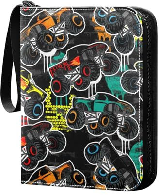 Abstraktes Monster Truck Auto Sammelkartenalbum 4 Taschen Kartenordner 50 Seiten 400 Karten PU Reißverschluss Kartenbinder Aufbewahrungshalter für Sportspielkarte