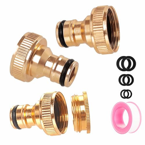 ZSYIULIA Brass Garden Hose Tap Connector,2pcs 3/4 inch Brass Female Threaded Tap Connector for Hose Pipe,1pcs 1/2 Inch&3/4 Inch 2-in-1 Female Threaded Faucet Adapter Hosepipe Fittings