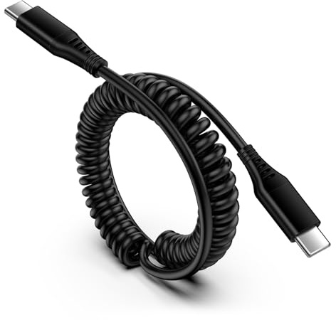 Spiralkabel USB C auf USB C Kabel, Typ C Handy Schnellladekabel Datenkabel | Android Auto Ladekabel für Samsung Galaxy A56 5G A57 A55 A54 A17 A16 A15 A36 A35 S26 S25 S24 S23 S22, iPhone 17 16 15, Xiaomi