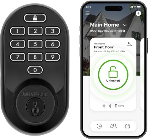 Kwikset Halo Keypad - Cerradura de puerta inteligente con Wi-Fi, entrada sin llave, pantalla táctil electrónica, cerradura de puerta, no requiere concentrador, control remoto de aplicación, con