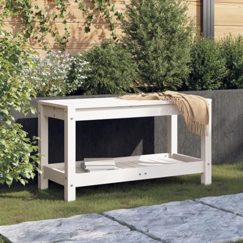 LLEZKBR Möbelstück-Gartenbank Weiß 82,5x35x45cm Massivholz Kiefer