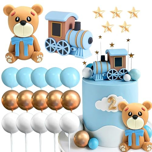 Blue Bear Cake Decoration Blue Gold Balls Cake Topper Bears Cake Decorations Baby shower Birthday Cake Decoration