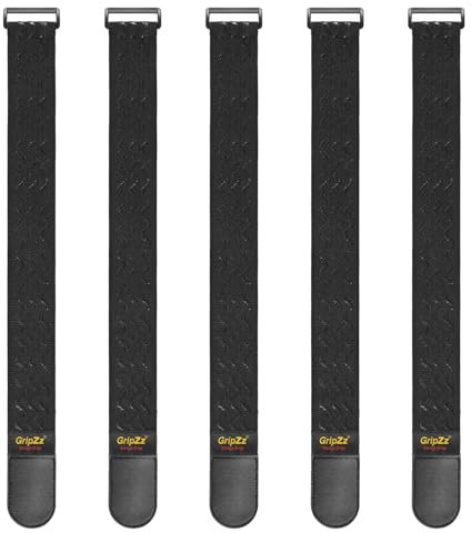 GripZz Sangles Elastiques avec Bandes Anti-dérapantes, 46cm x 5cm (5 Pièces) Sangles Scratch Résistantes pour des Rallonges, Cordes, Câbles，Tuyaux d’Arrosage, Vélos, Organiser Votre Garage