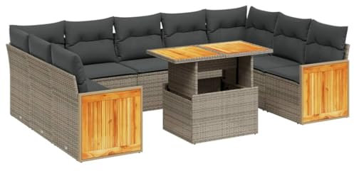 HETFTJN Couch Klein Bierzeltgarnitur Campingtisch Mit Stühlen Gartenlounge - 10-TLG. Garten-Sofagarnitur mit Kissen Grau Poly Rattan für Garten Café Terrasse Restaurant