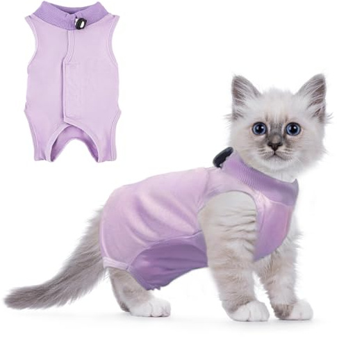 RUGBOL Cat Recovery Suit, Cat Surgery Recovery Suit Cat Baby Grow After Surgery Cat Body Suit Cat Post Surgery Suit Bodysuit After Surgery Recovery Suit Abdominal Wounds（S,Purple）