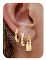 VIDONIO 3 Paar Ohrringe Silber 925 Für Damen, 14K Vergoldet Hypoallergen Ohrringe Set Stapelbar AAA+ Zirkonia Ohrstecker Schlafen Knorpel,Creolen Gold Für Mehrere Piercings Damen Schmuck
