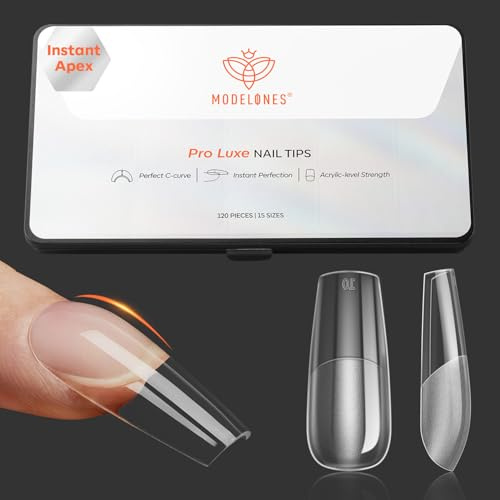 Modelones Nail Tips Medium Coffin, 15 Größen 120 Stück Full Cover Nageltips Set, Gel X Nail Tips, Pre-Buff PMMA Harz Nagelspitzen, Künstliche Nägel Zum Aufkleben Fake Nails für Nail Art DIY