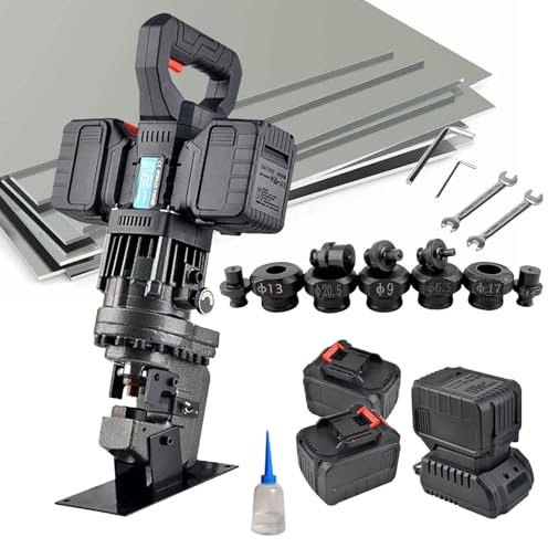 1500W Cordless Hydraulic Hole Puncher, Electric Hydraulic Hole Punching Tool- Angle Steel Punching Machine - Metal Hole Punch for Iron Aluminum, with 5 Dies, Electro-Hydraulic Drilling Machine