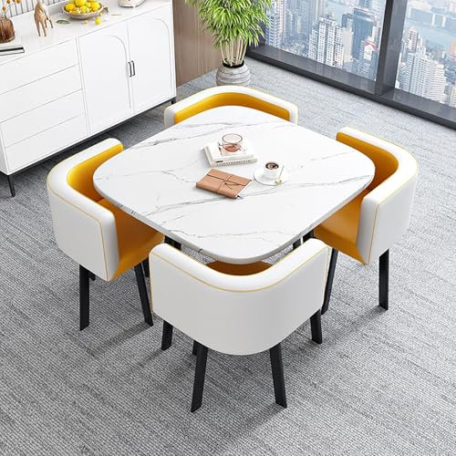 6,Rundes Esstisch-Set mit Stühlen, Moderner Konferenztisch und 4 Stühlen, Lounge-Essküche, für Wohnzimmer-Esszimmer