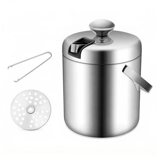 Seau à glace de 1,3 l avec couvercle - Refroidisseur à glaçons double épaisseur renforcée - Isolation thermique en acier inoxydable - Seau à glace pour refroidir les glaçons, la bière, le vin mousseux