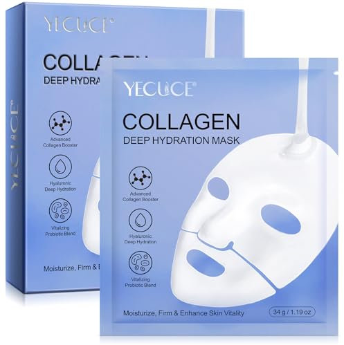 Maschera Collagene Viso, Maschere per il Viso di Biologico, Maschera per il Collagene Idratare la Pelle, Maschere Facciali per la Cura Della Pelle, Ridurre le Linee Sottili e le rughe