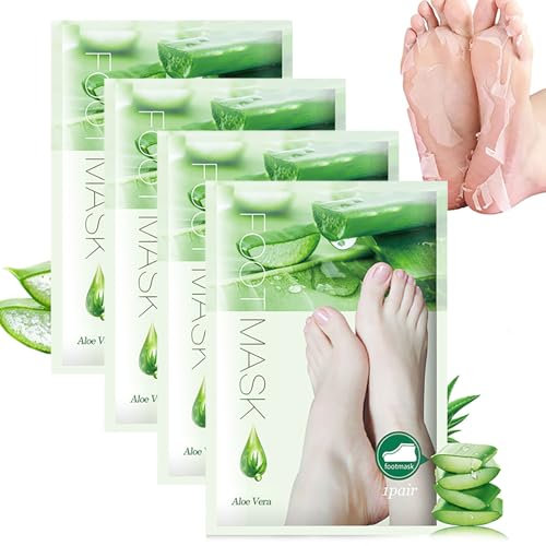 4 PCS Aloe Vera Foot Peel Mask - Exfoliating Socks for Callus Removal - Cracked Heels, Dead & Dry Skin. Moisturizing for Soft, Smooth Feet
