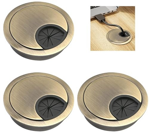 atnayo 3pcs Desk Grommet 60mm, Bronze Desk Plug Hole Cover, Desk Cable Grommet, Desk Cable Hole Cover for Desktop Cable Organizer